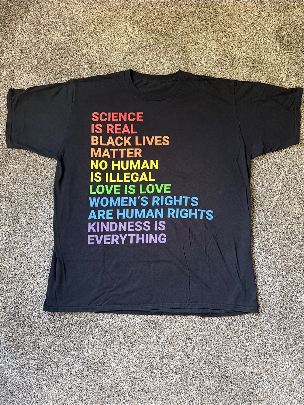 Black Men's Statement Tee — Rainbow Typography